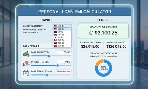 Personal Loan EMI Calculator — Calculate monthly EMI payments with multi-currency support and flexible loan years . i need only image